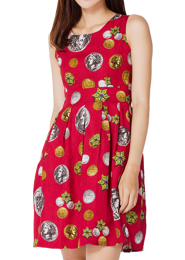 Đầm Xếp Ly NT Fashion 101 - 01 - Đỏ Họa Tiết